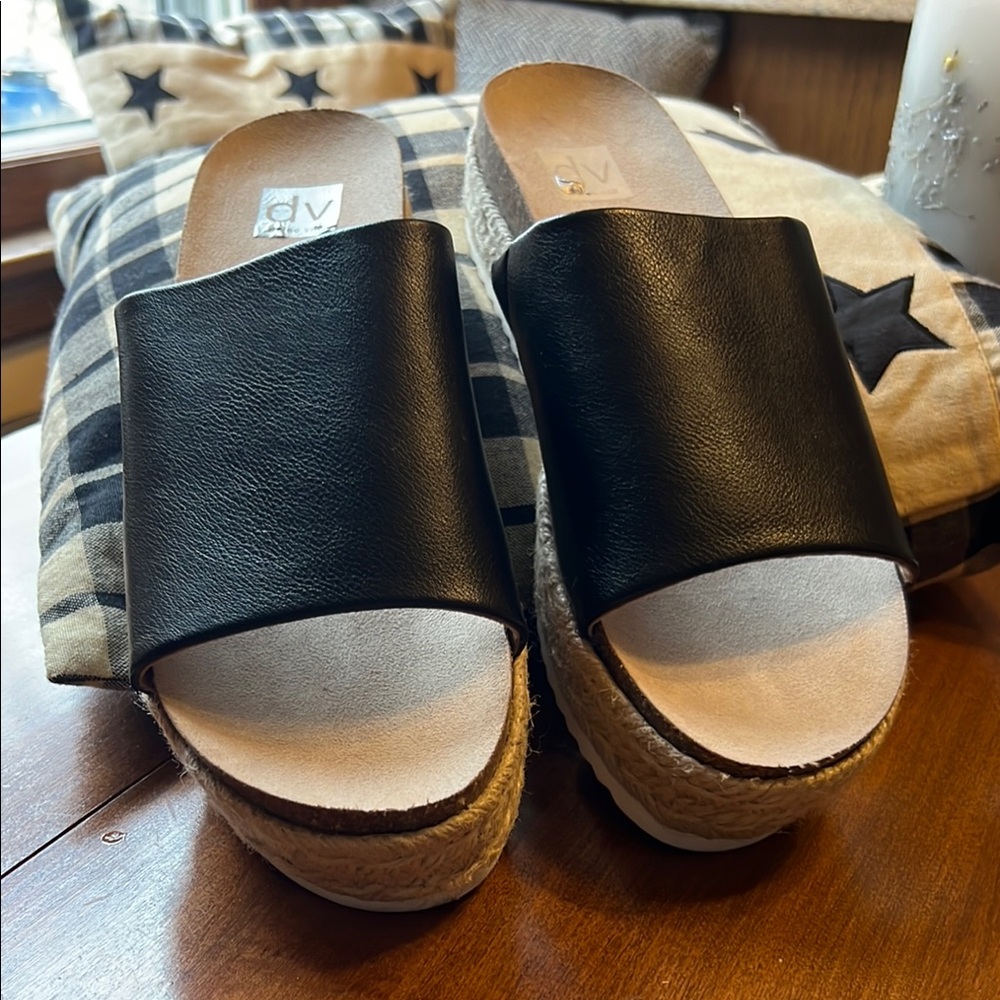 Dolce Vita Black and Cream Platform Slide Sandals